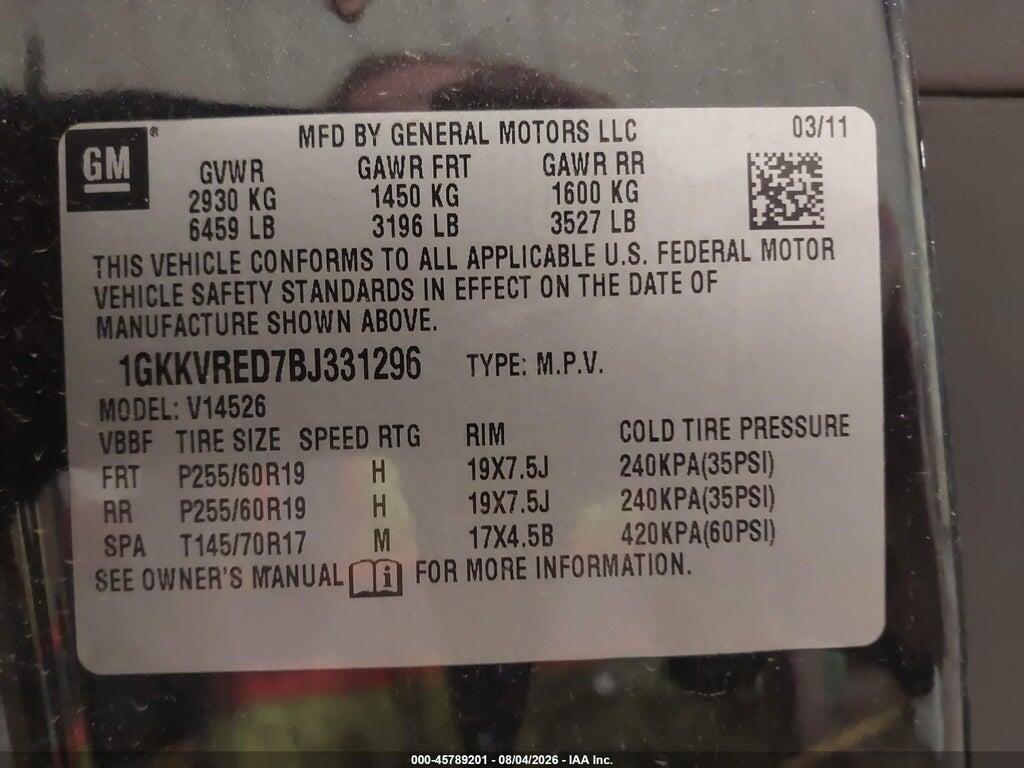 1GKKVRED7BJ331296 2011 GMC ACADIA photo no. 9