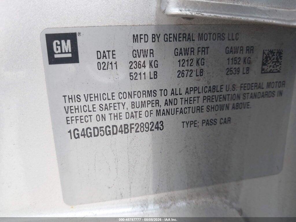 1G4GD5GD4BF289243 2011 BUICK LACROSSE photo no. 9