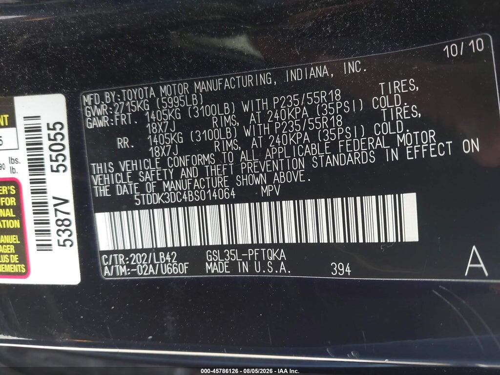5TDDK3DC4BS014064 2011 TOYOTA SIENNA photo no. 9