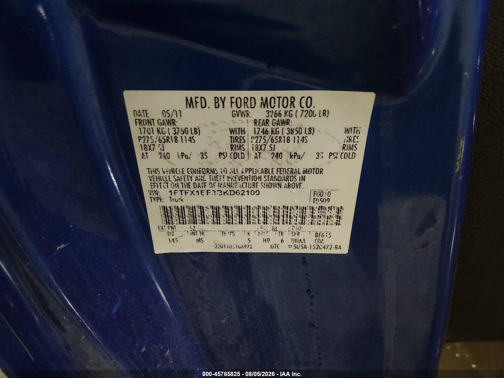 1FTFX1EF3BKD62100 2011 FORD F-150 photo no. 9