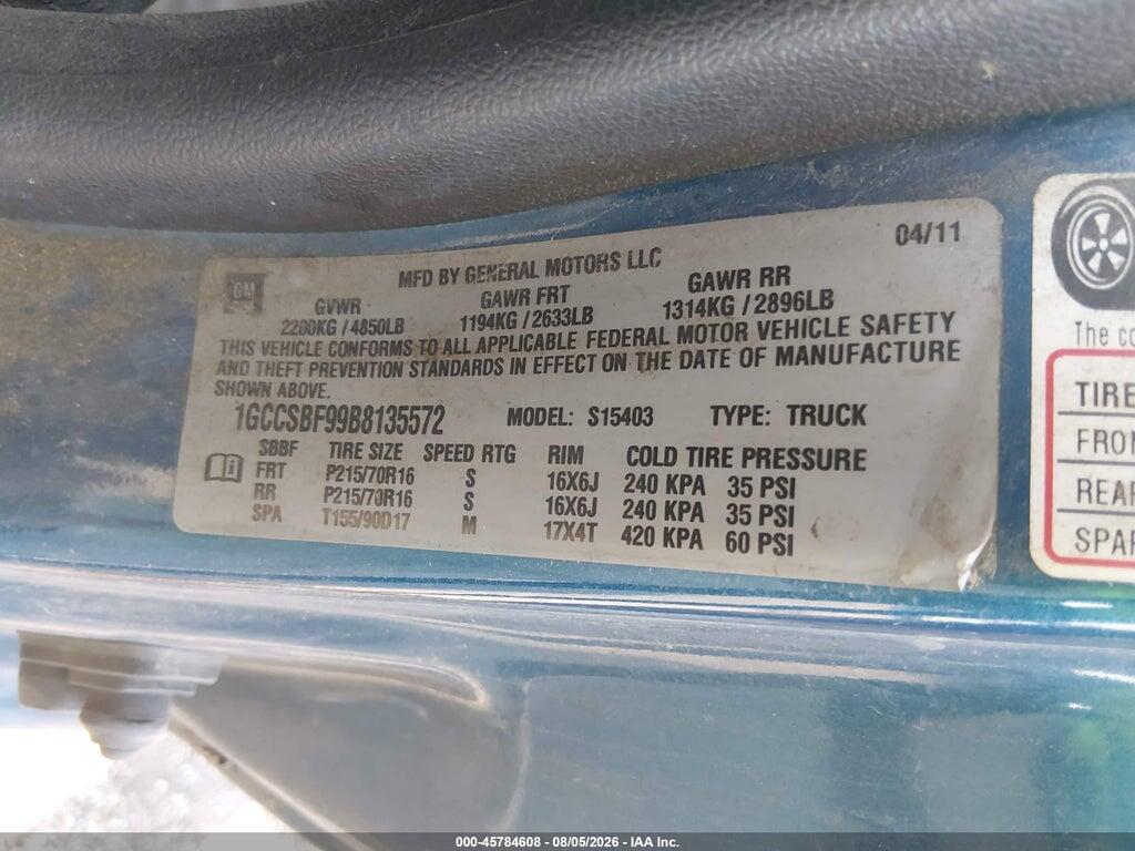1GCCSBF99B8135572 2011 CHEVROLET COLORADO photo no. 9