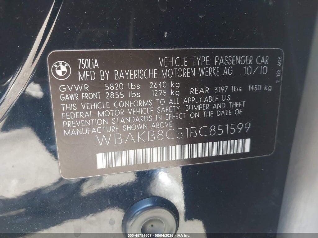 WBAKB8C51BC851599 2011 BMW 750LI photo no. 9