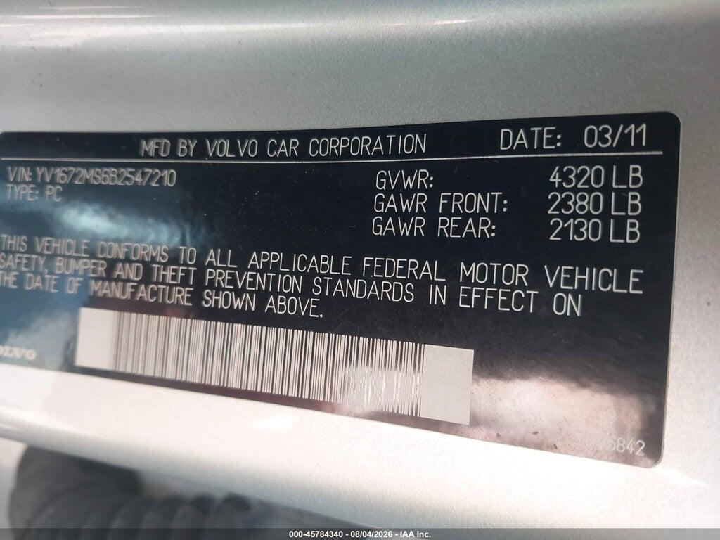 YV1672MS6B2547210 2011 VOLVO S40 photo no. 9