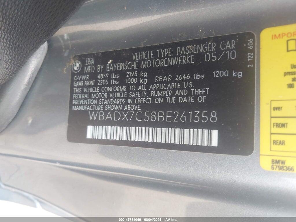 WBADX7C58BE261358 2011 BMW 335I photo no. 9