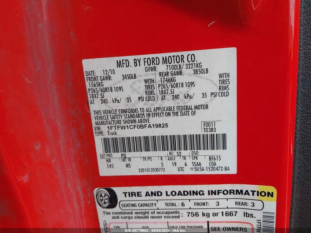 1FTFW1CF0BFA19825 2011 FORD F-150 photo no. 9