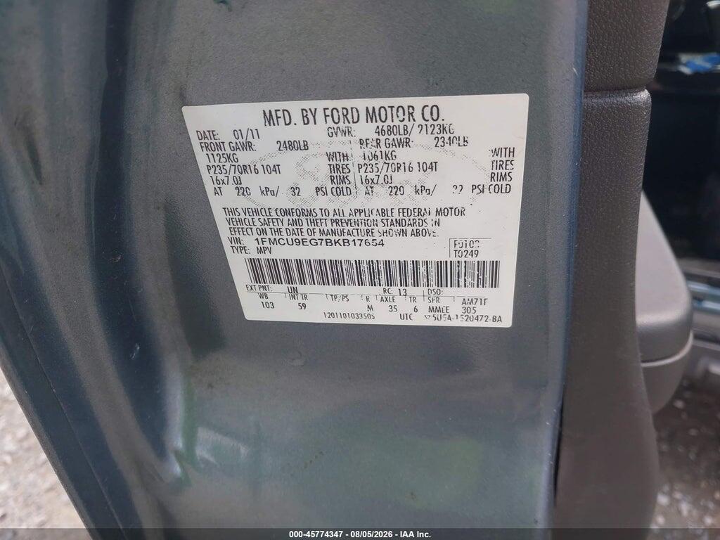 1FMCU9EG7BKB17654 2011 FORD ESCAPE photo no. 9