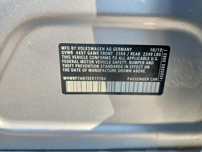 WVWBP7AN7EE517104 2014 VOLKSWAGEN CC photo no. 12