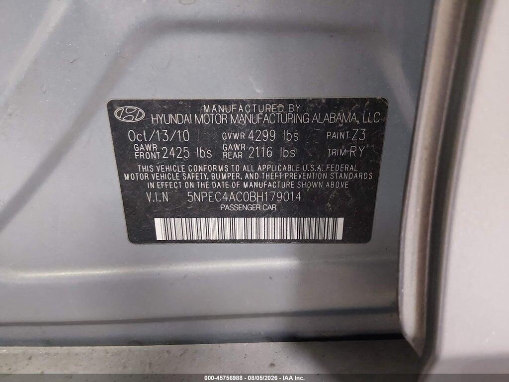 5NPEC4AC0BH179014 2011 HYUNDAI SONATA photo no. 9