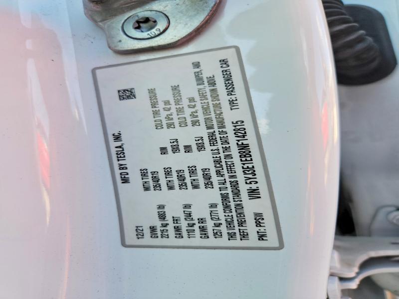 5YJ3E1EB8NF142815 2022 TESLA MODEL 3 photo no. 12