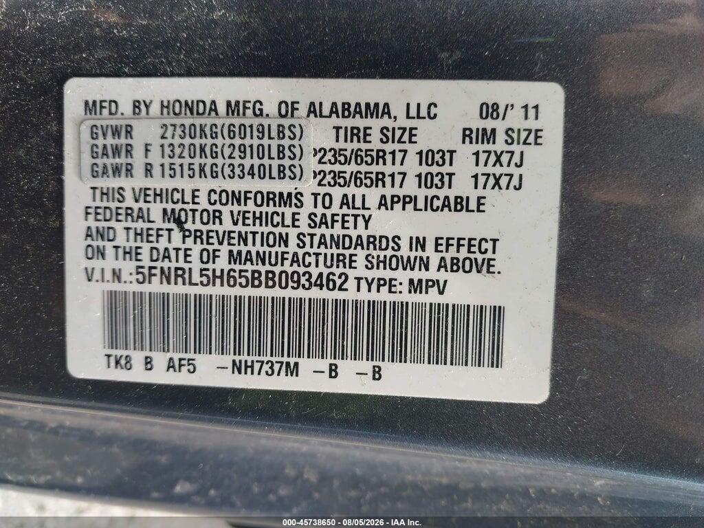 5FNRL5H65BB093462 2011 HONDA ODYSSEY photo no. 9