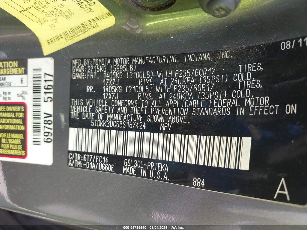 5TDKK3DC6BS167424 2011 TOYOTA SIENNA photo no. 9