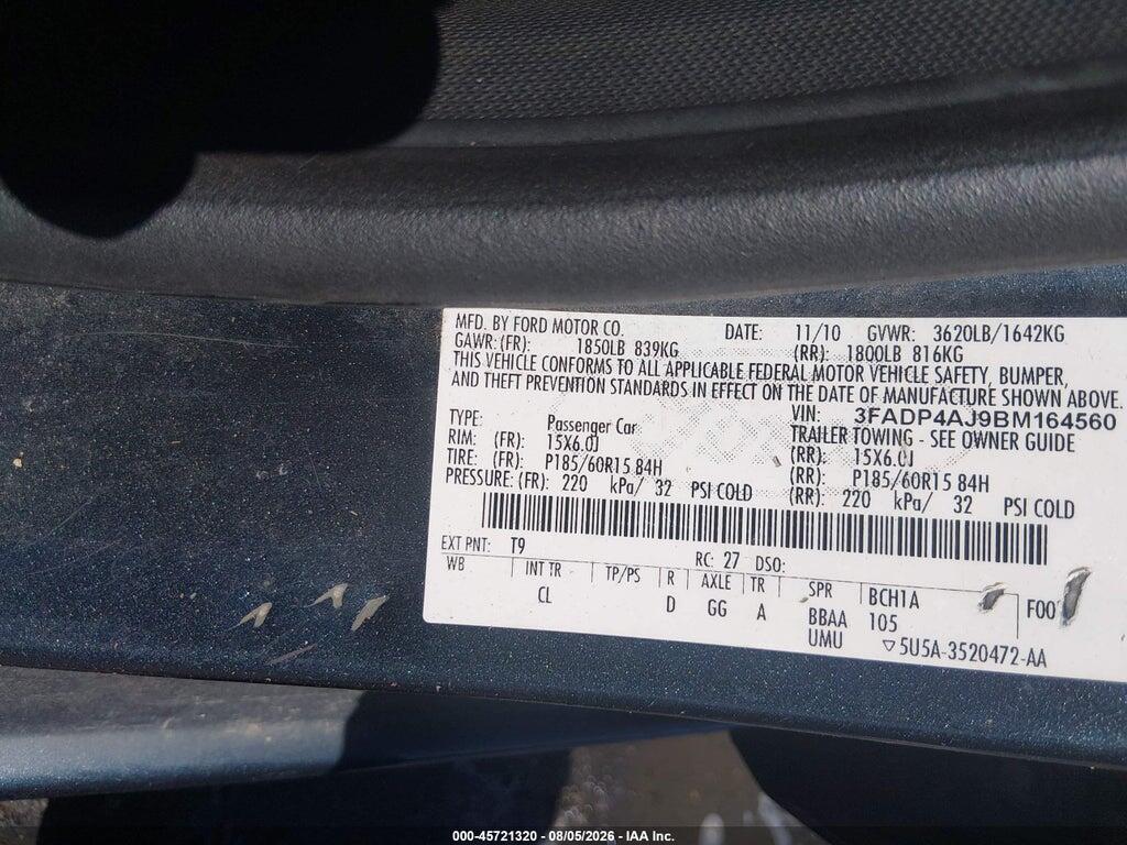 3FADP4AJ9BM164560 2011 FORD FIESTA photo no. 9