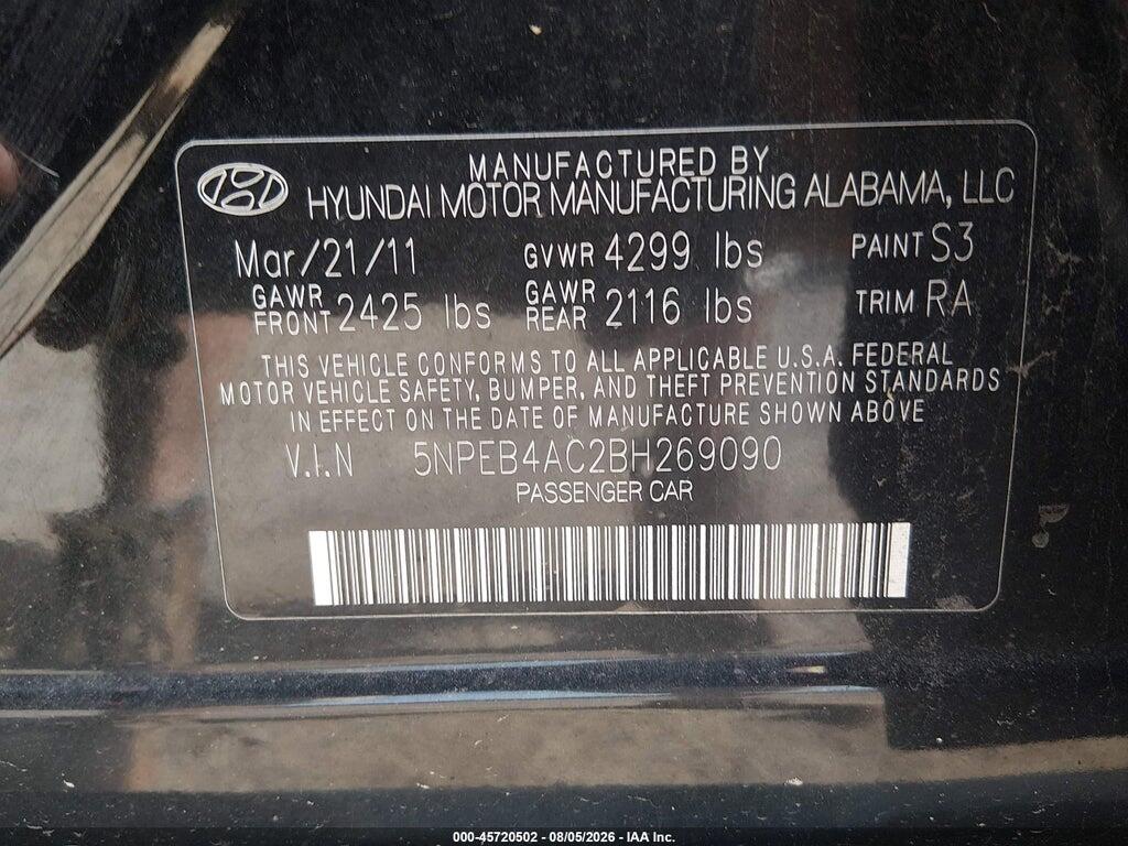 5NPEB4AC2BH269090 2011 HYUNDAI SONATA photo no. 9