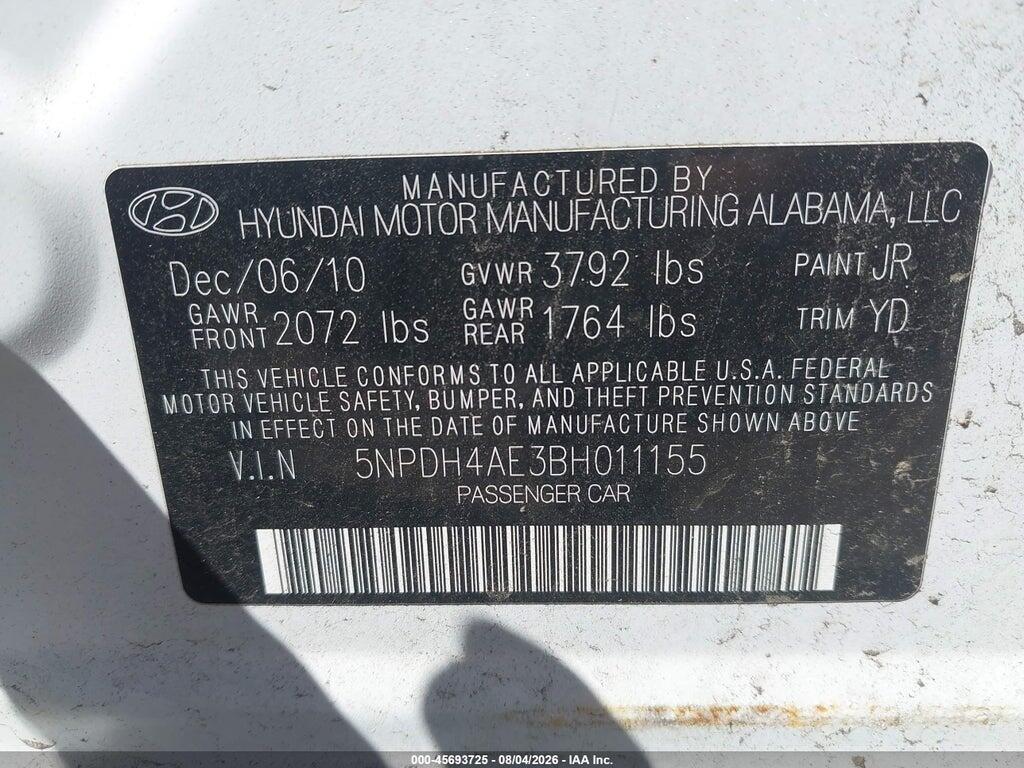 5NPDH4AE3BH011155 2011 HYUNDAI ELANTRA photo no. 9
