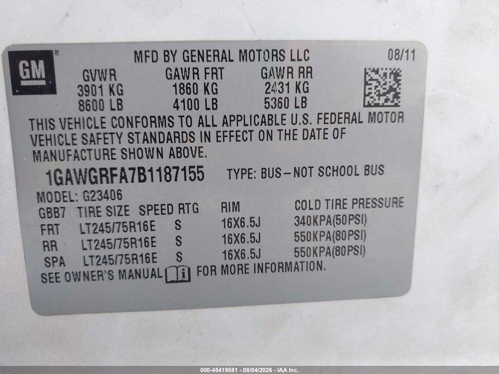 1GAWGRFA7B1187155 2011 CHEVROLET EXPRESS 2500 photo no. 9
