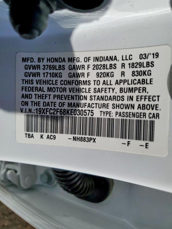 19XFC2F68KE030575 2019 HONDA CIVIC photo no. 12