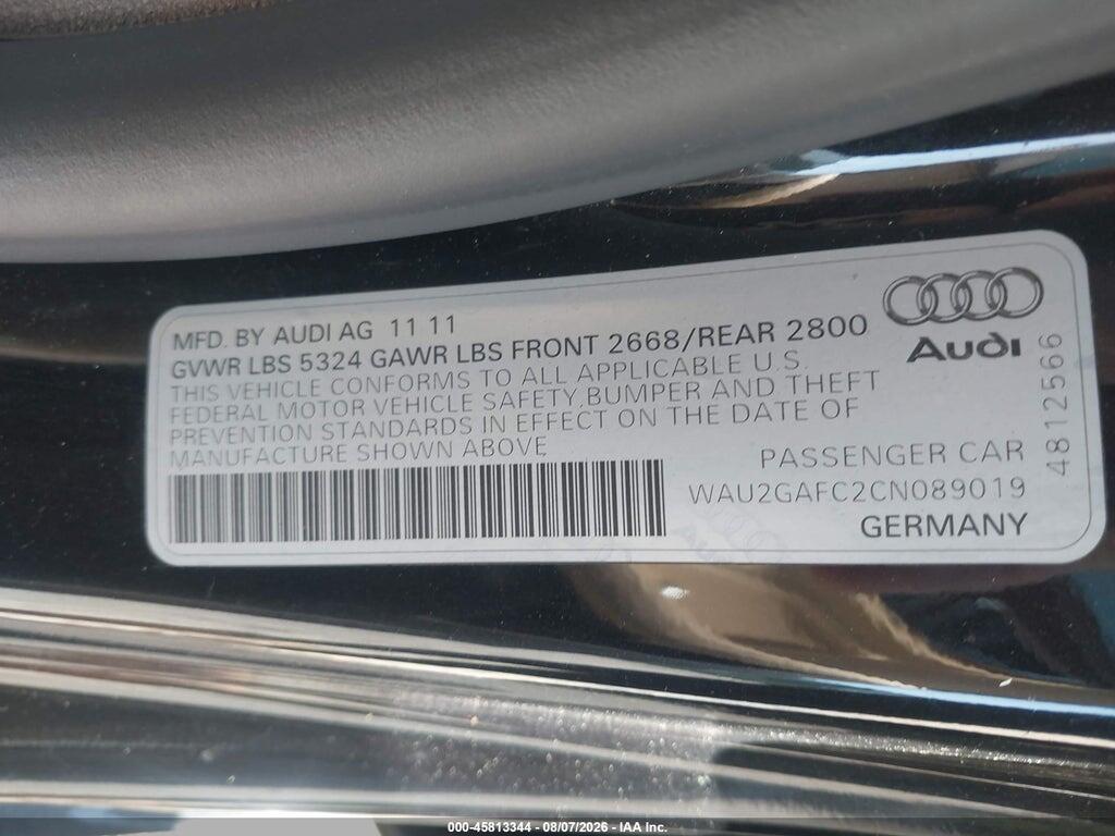 WAU2GAFC2CN089019 2012 AUDI A7 photo no. 9