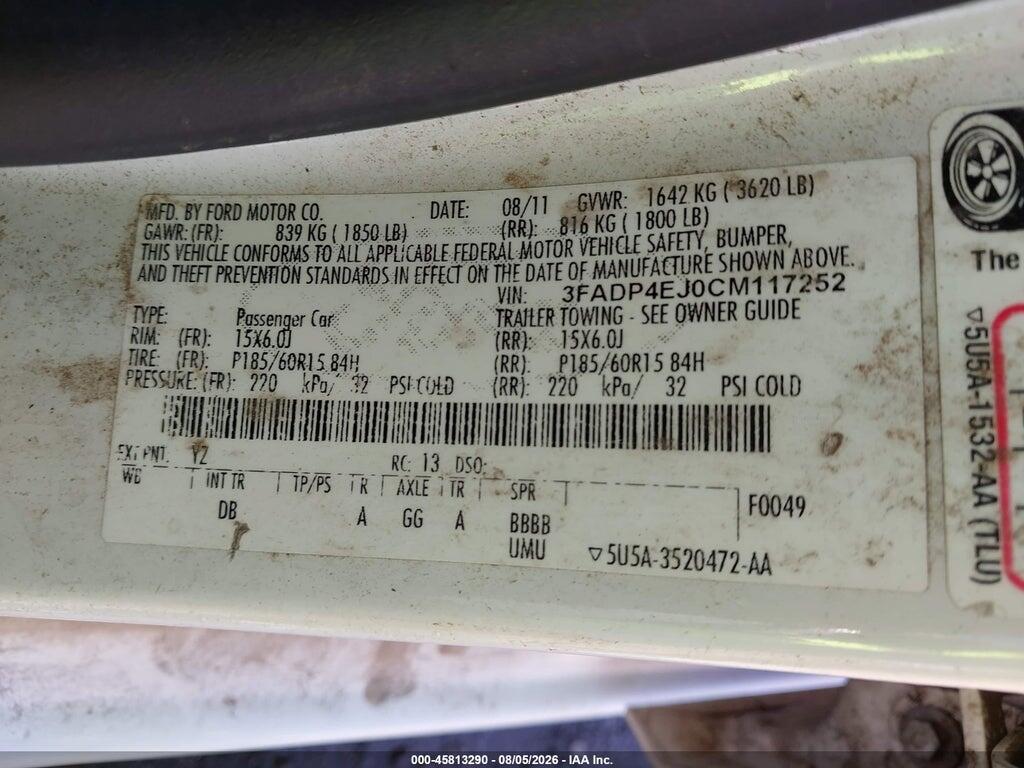 3FADP4EJ0CM117252 2012 FORD FIESTA photo no. 9