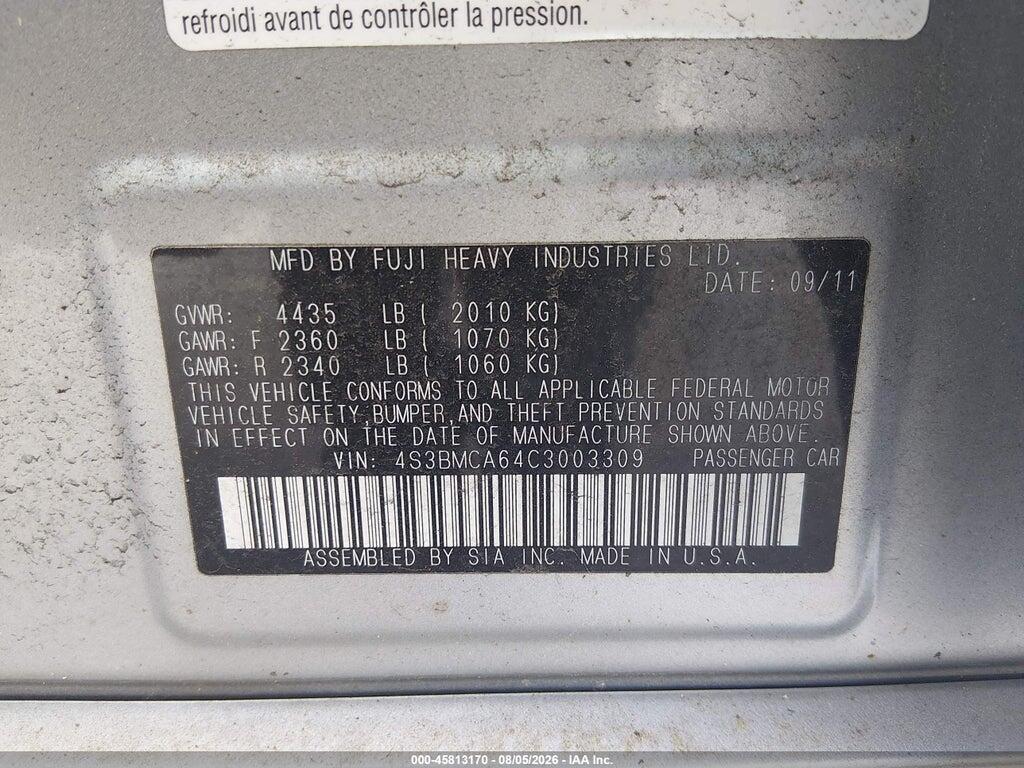 4S3BMCA64C3003309 2012 SUBARU LEGACY photo no. 9