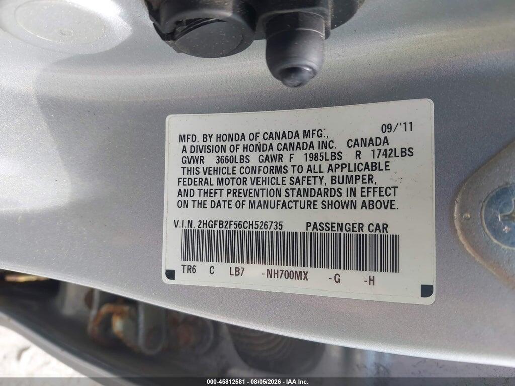 2HGFB2F56CH526735 2012 HONDA CIVIC photo no. 9