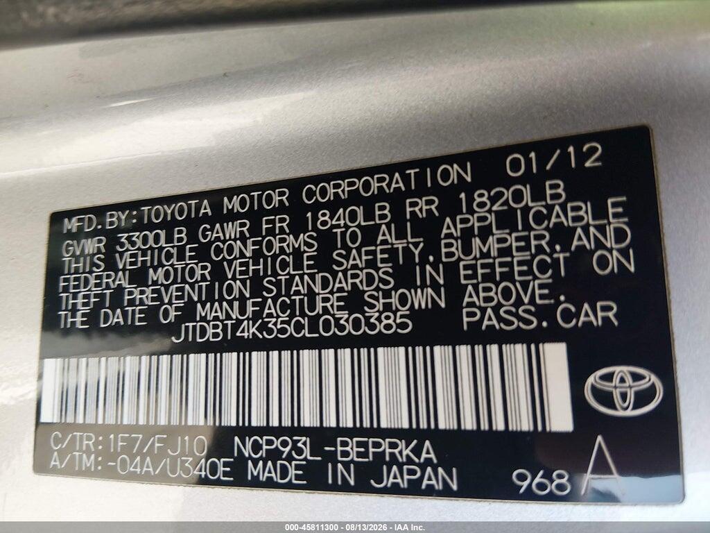 JTDBT4K35CL030385 2012 TOYOTA YARIS photo no. 9