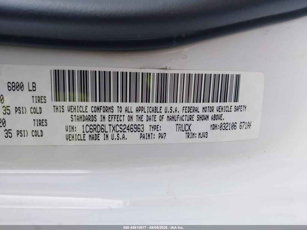 1C6RD6LTXCS246963 2012 RAM 1500 photo no. 9