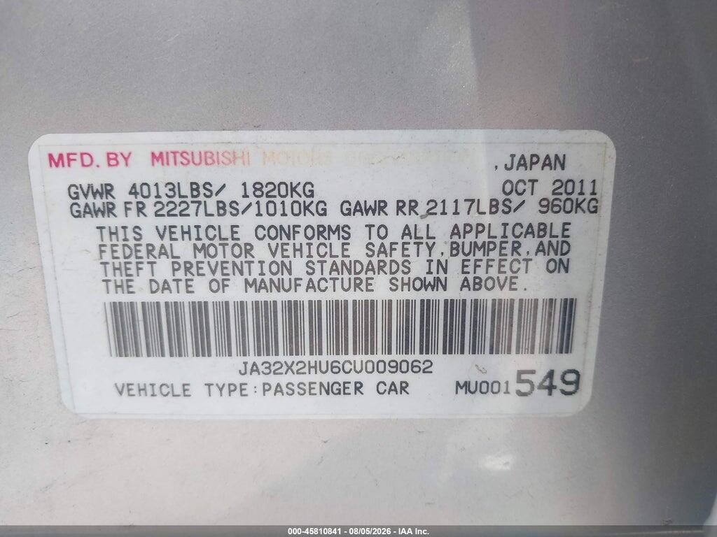 JA32X2HU6CU009062 2012 MITSUBISHI LANCER SPORTBACK photo no. 9