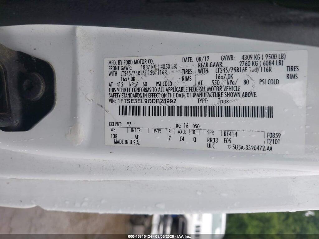 1FTSE3EL9CDB28992 2012 FORD E-350 SUPER DUTY photo no. 9
