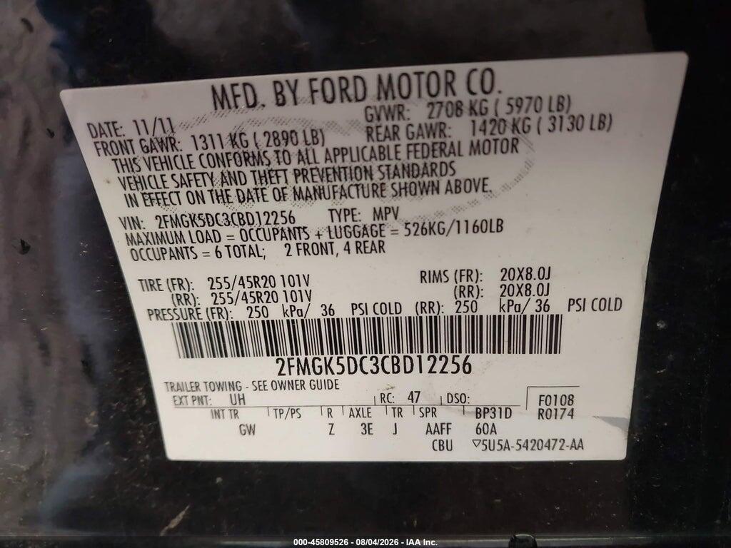 2FMGK5DC3CBD12256 2012 FORD FLEX photo no. 9