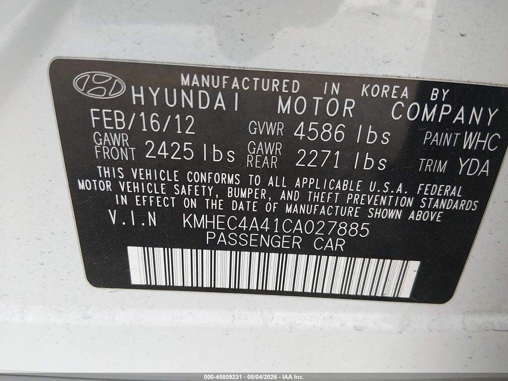 KMHEC4A41CA027885 2012 HYUNDAI SONATA HYBRID photo no. 9