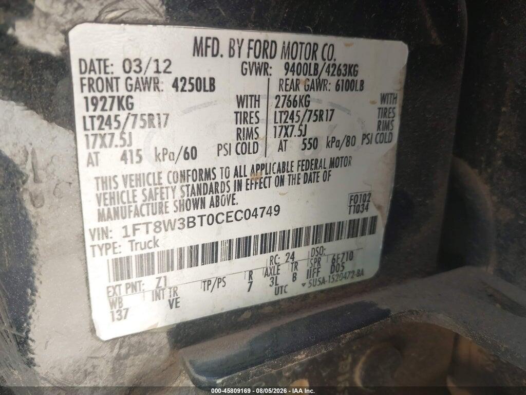 1FT8W3BT0CEC04749 2012 FORD F-350 photo no. 8