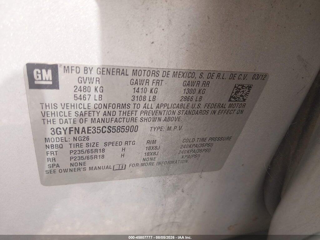 3GYFNAE35CS585900 2012 CADILLAC SRX photo no. 9