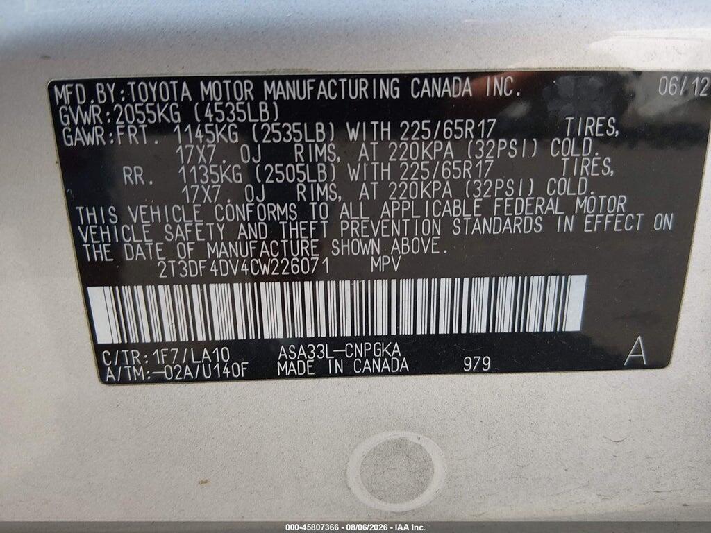 2T3DF4DV4CW226071 2012 TOYOTA RAV4 photo no. 9