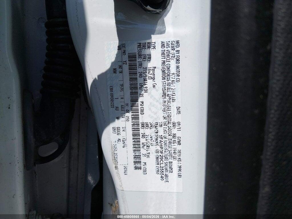 1FAHP3F29CL255540 2012 FORD FOCUS photo no. 9