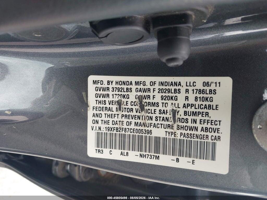 19XFB2F87CE005396 2012 HONDA CIVIC photo no. 9