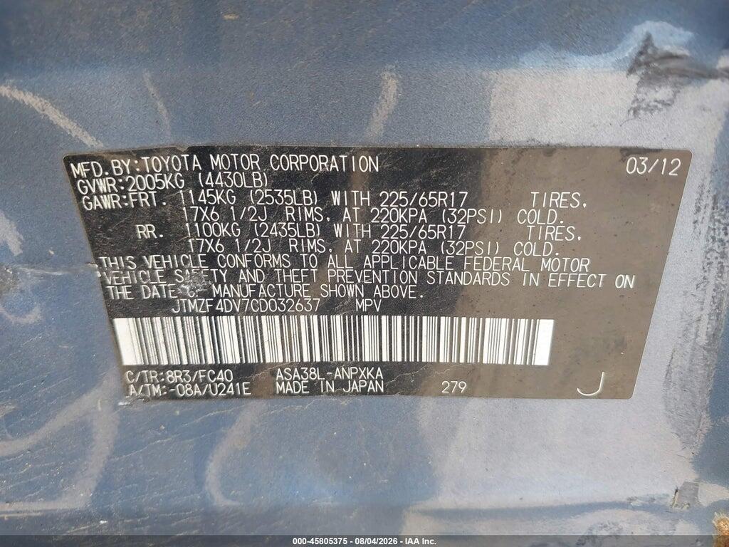 JTMZF4DV7CD032637 2012 TOYOTA RAV4 photo no. 9