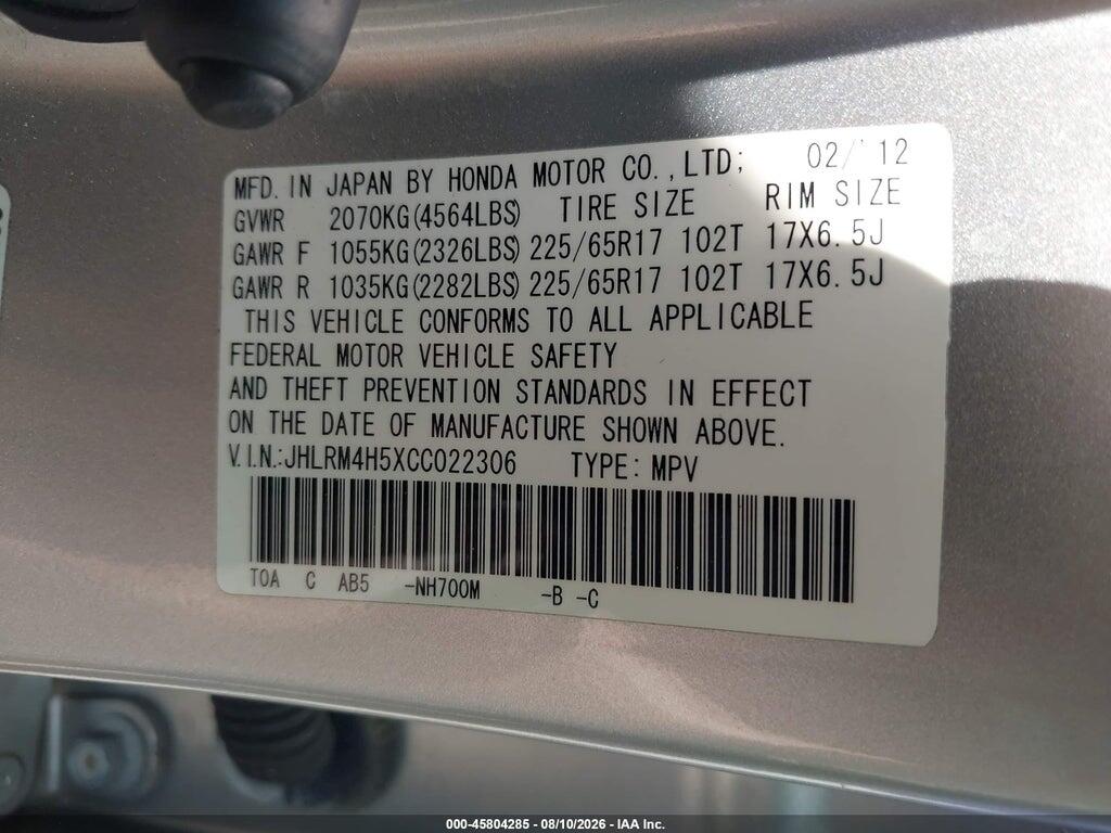 JHLRM4H5XCC022306 2012 HONDA CR-V photo no. 9