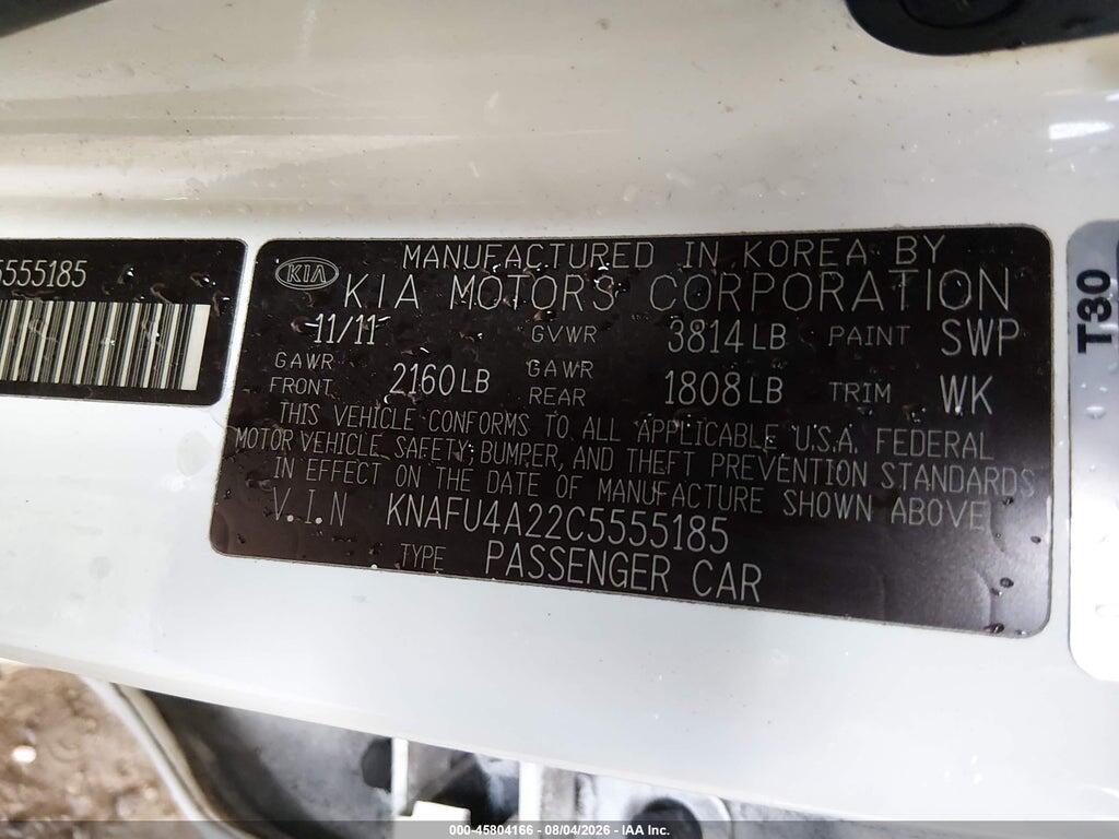KNAFU4A22C5555185 2012 KIA FORTE photo no. 9
