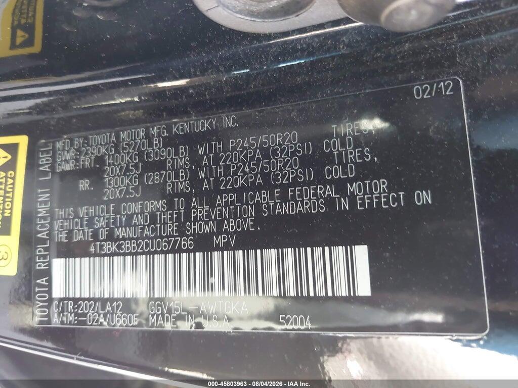 4T3BK3BB2CU067766 2012 TOYOTA VENZA photo no. 9