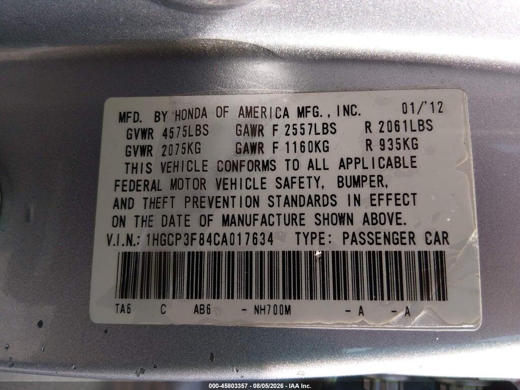 1HGCP3F84CA017634 2012 HONDA ACCORD photo no. 9