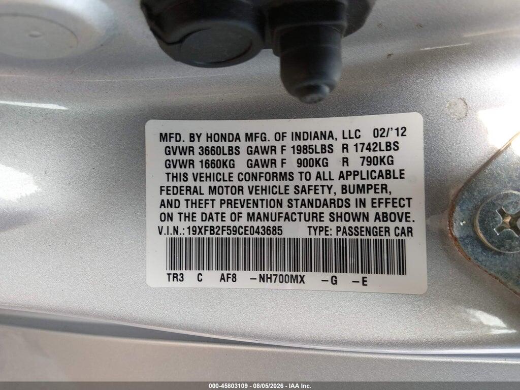19XFB2F59CE043685 2012 HONDA CIVIC photo no. 9