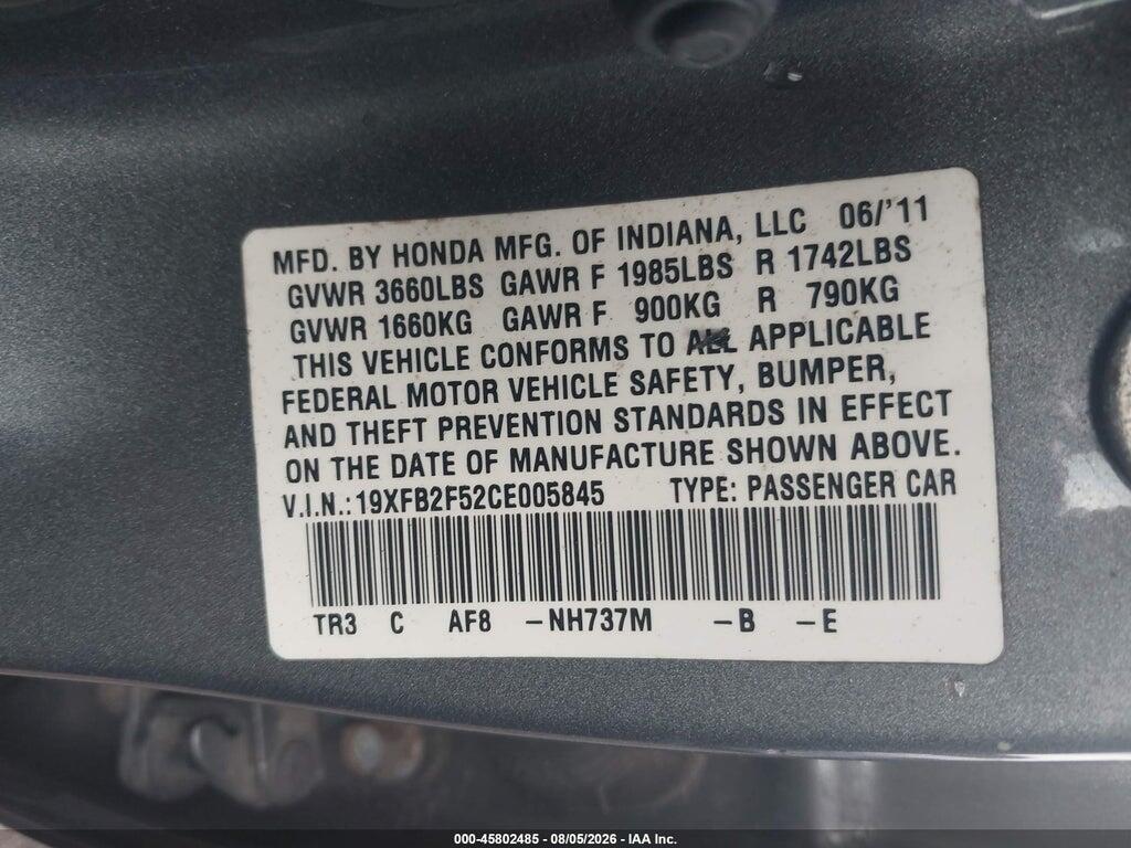 19XFB2F52CE005845 2012 HONDA CIVIC photo no. 9