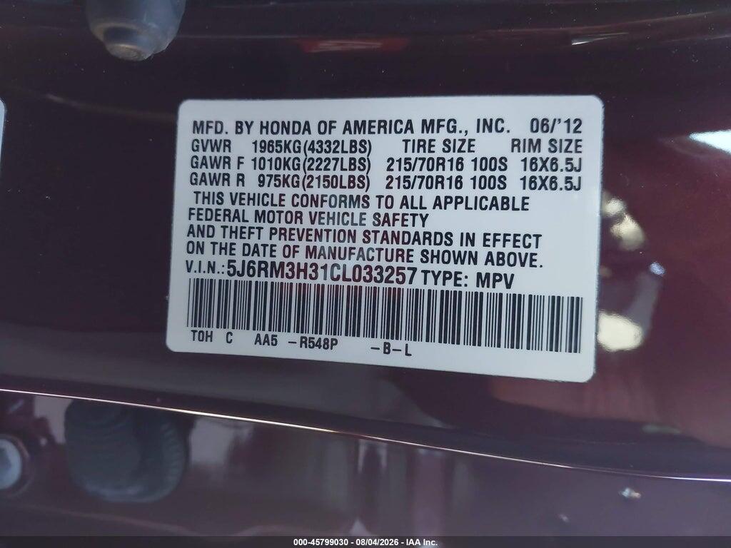 5J6RM3H31CL033257 2012 HONDA CR-V photo no. 9