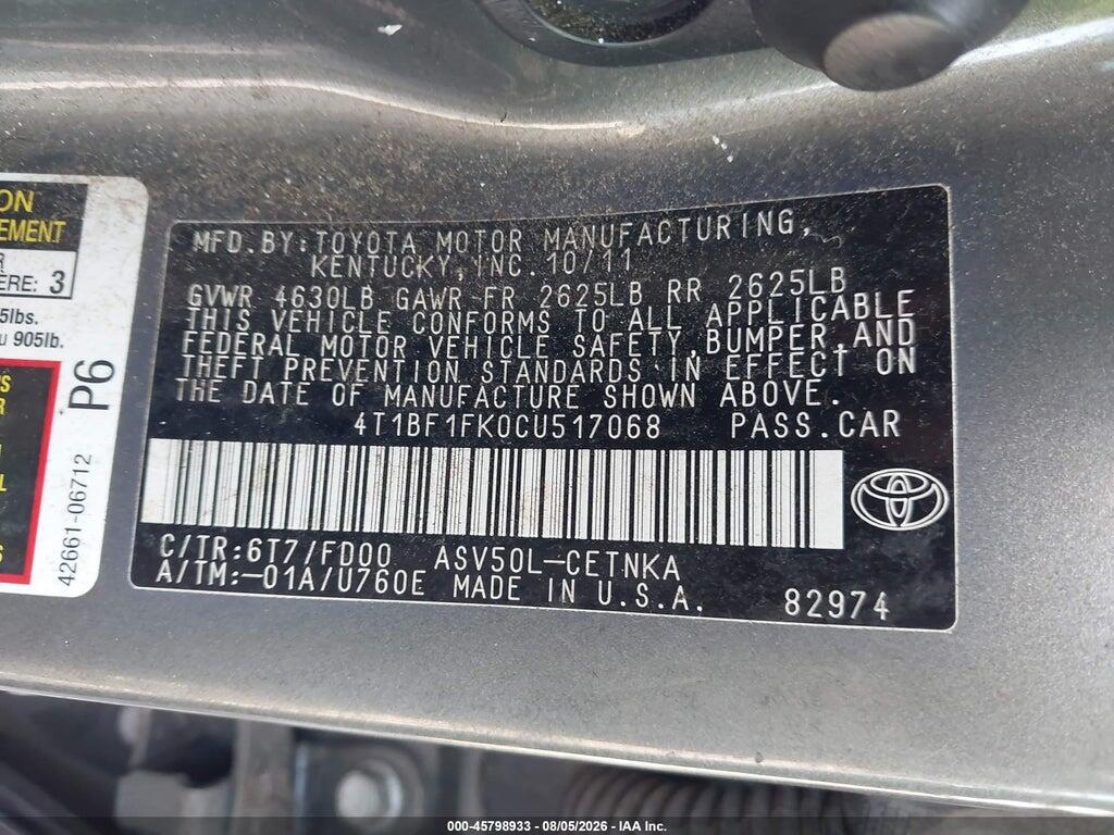 4T1BF1FK0CU517068 2012 TOYOTA CAMRY photo no. 9