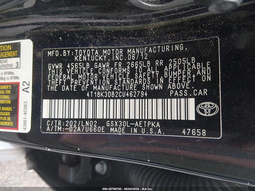 4T1BK3DB2CU462794 2012 TOYOTA AVALON photo no. 9