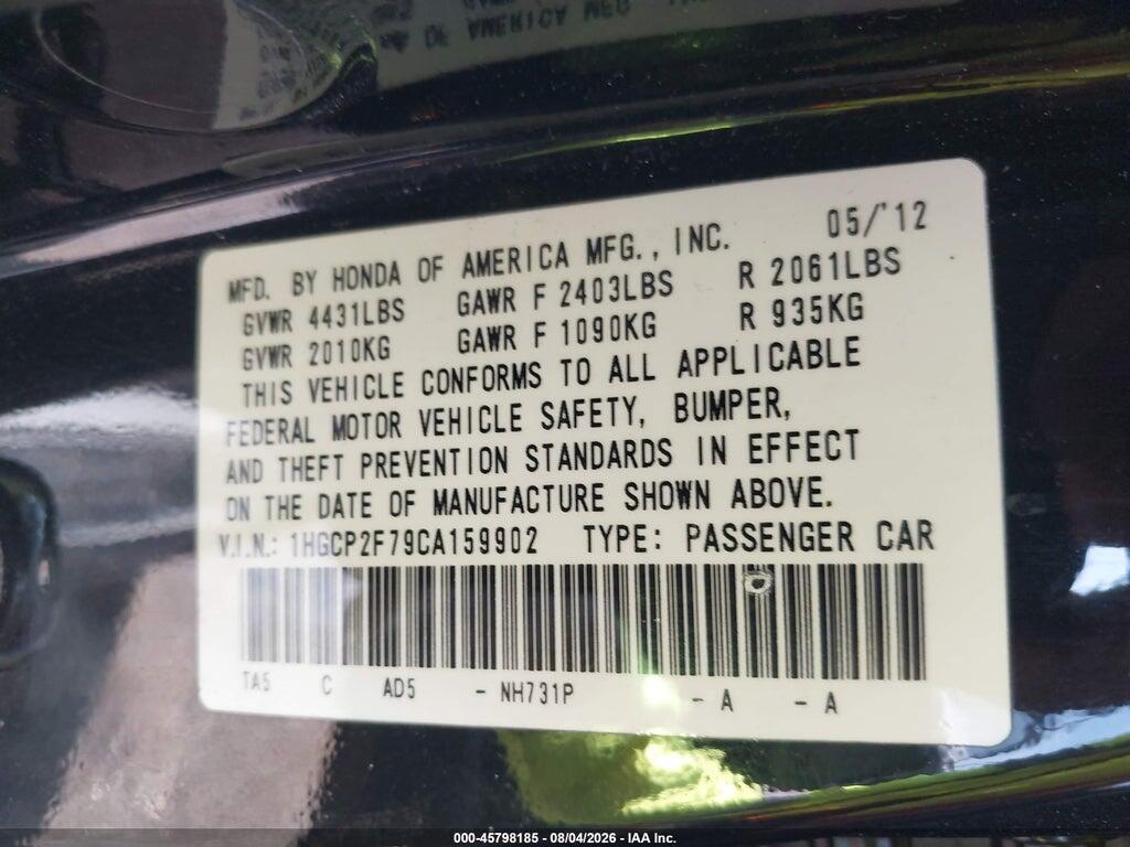 1HGCP2F79CA159902 2012 HONDA ACCORD photo no. 9