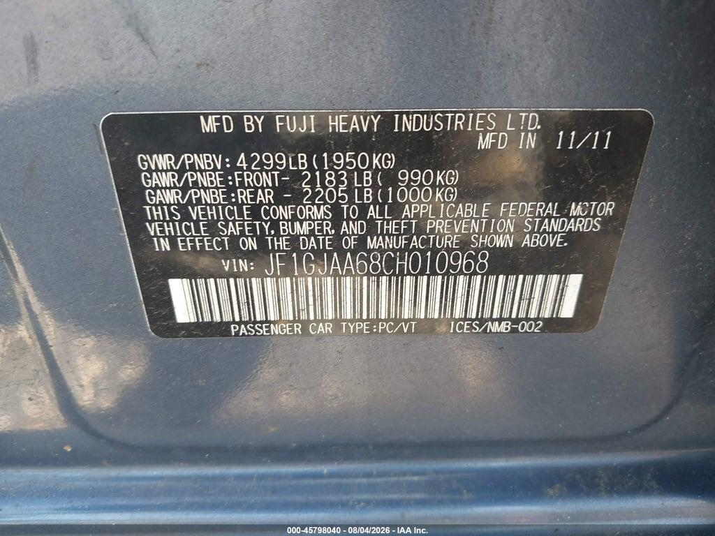 JF1GJAA68CH010968 2012 SUBARU IMPREZA photo no. 9