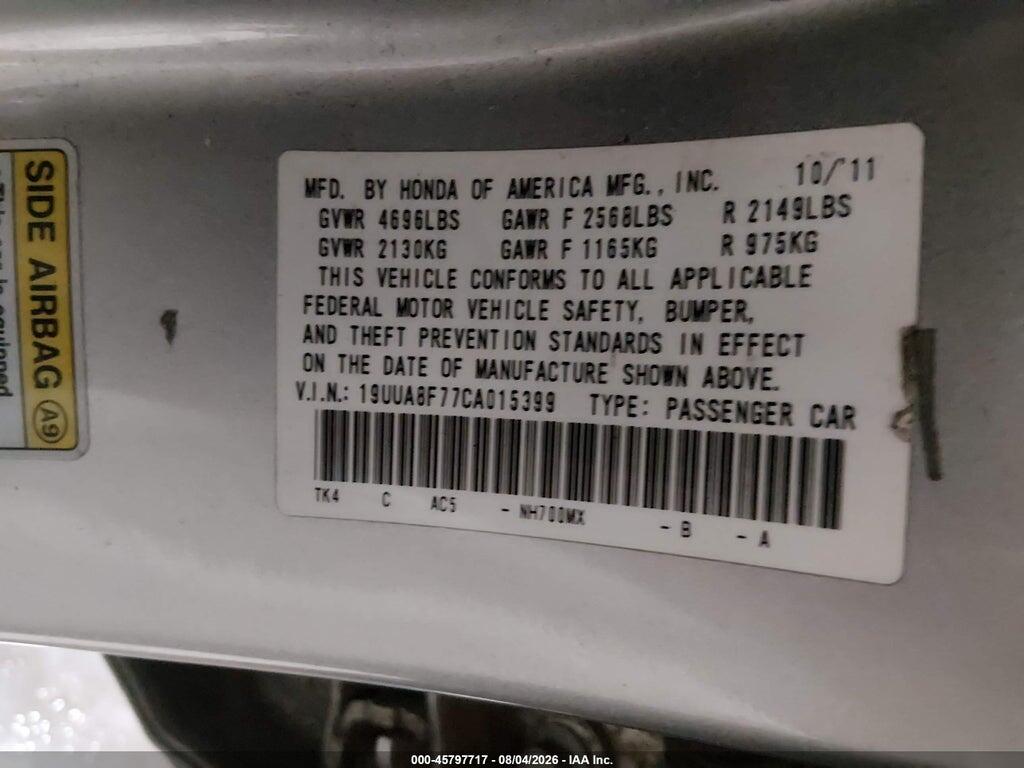 19UUA8F77CA015399 2012 ACURA TL photo no. 9