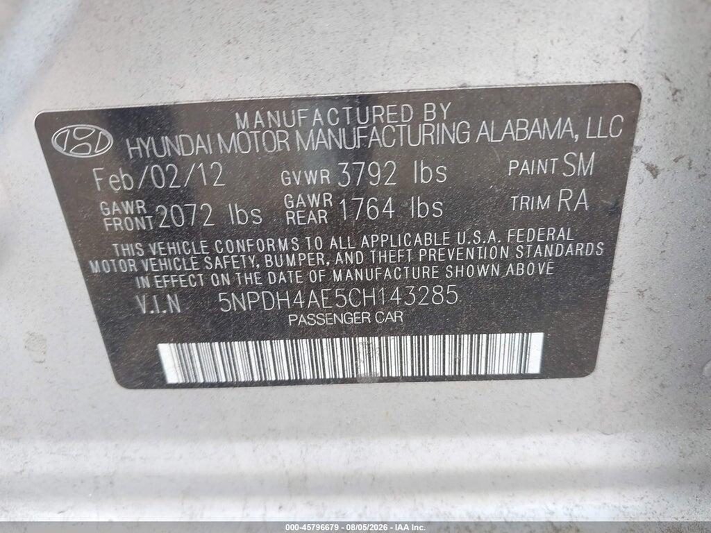 5NPDH4AE5CH143285 2012 HYUNDAI ELANTRA photo no. 9