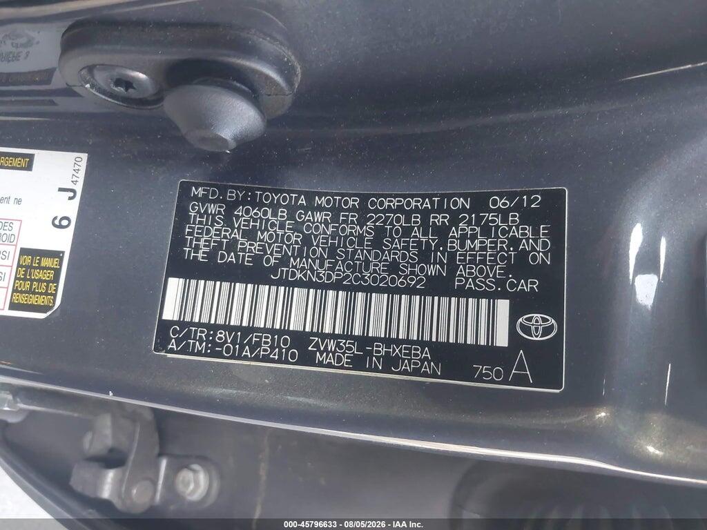 JTDKN3DP2C3020692 2012 TOYOTA PRIUS PLUG-IN photo no. 9